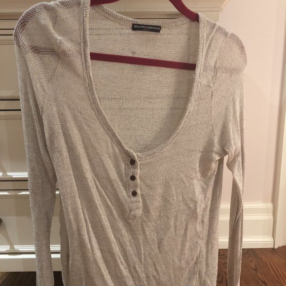 Brandy Melville: grey sheer henley long sleeve - Picture 1 of 1